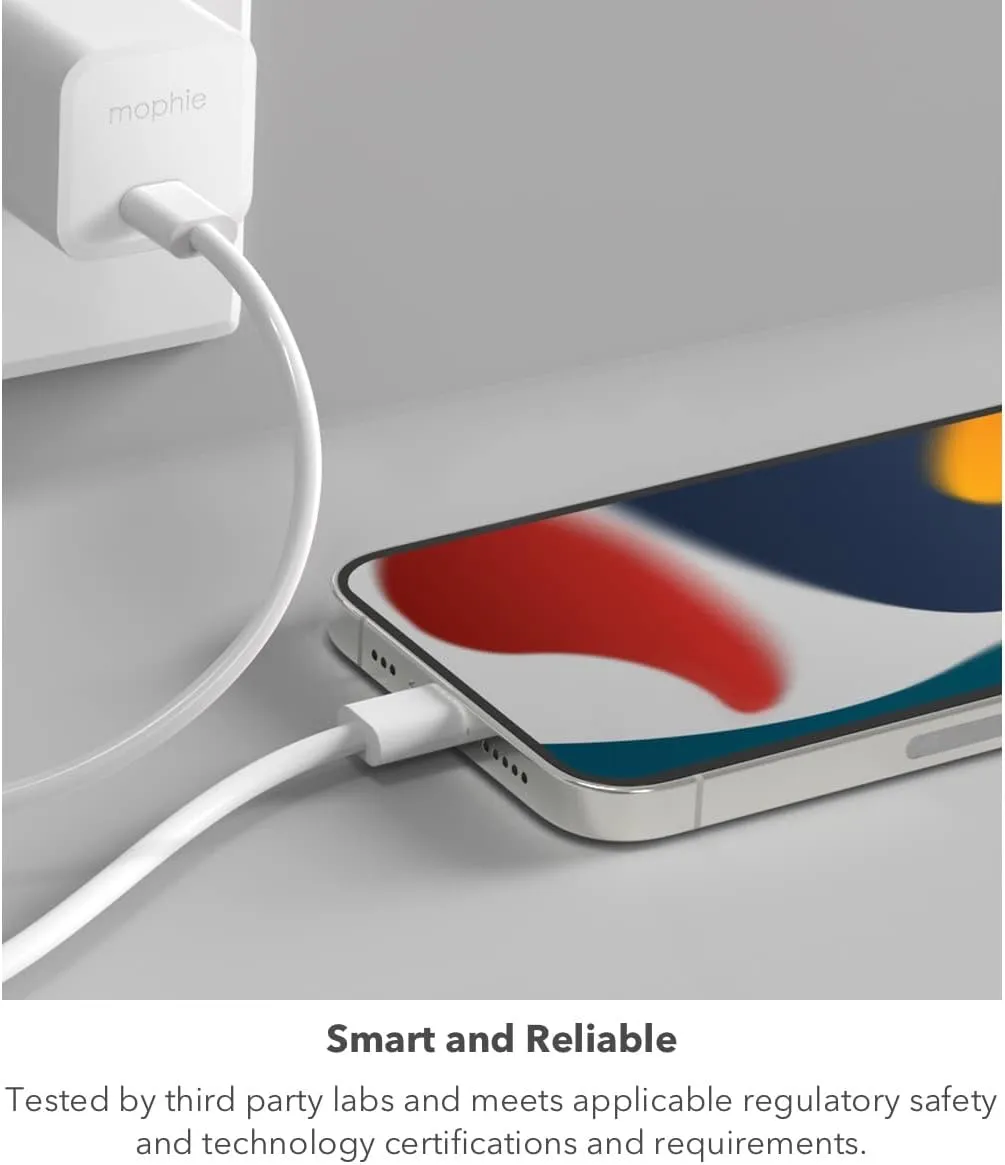 Mophie speedport 30 USB-C Charger GaN 30W Fast Compact Foldable Charger for MacBook Pro 13, Samsung Galaxy S25/S24, iPhone 16/14/14 Pro, Google Pixel 9, and More - White