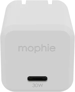 Mophie speedport 30 USB-C Charger GaN 30W Fast Compact Foldable Charger for MacBook Pro 13, Samsung Galaxy S25/S24, iPhone 16/14/14 Pro, Google Pixel 9, and More - White
