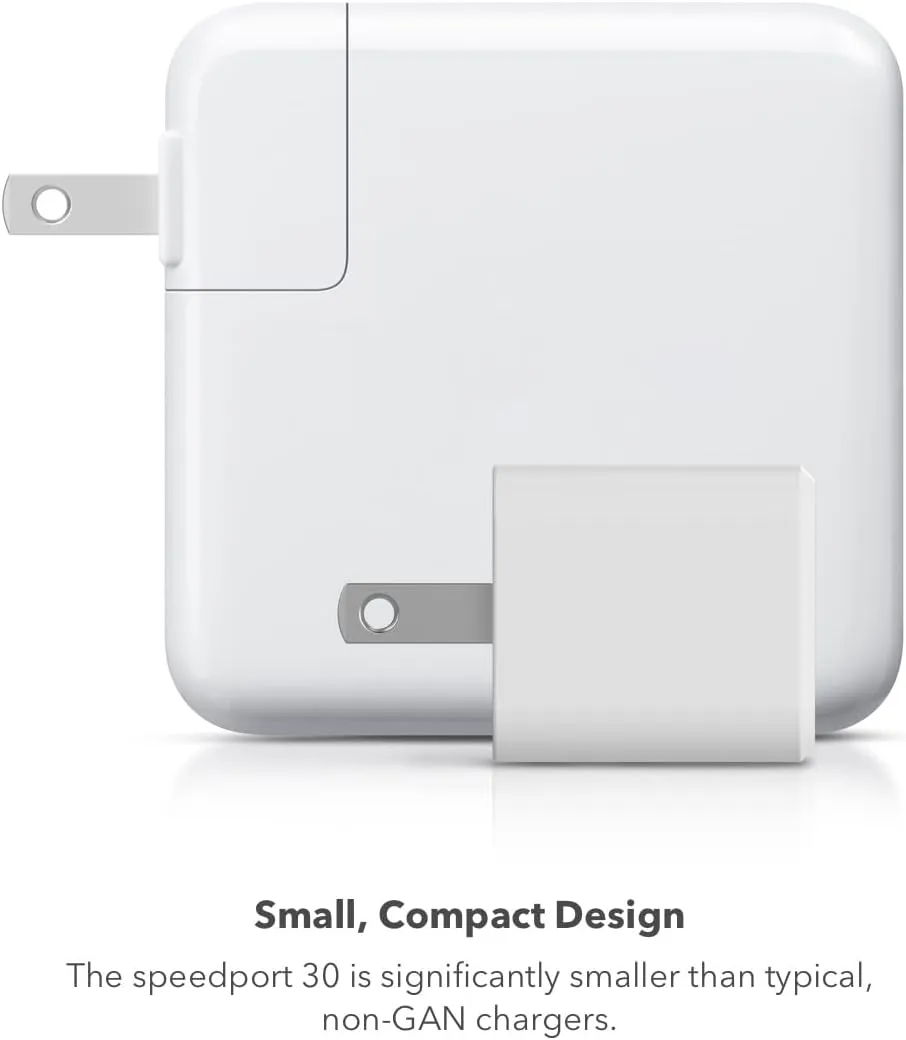 Mophie speedport 30 USB-C Charger GaN 30W Fast Compact Foldable Charger for MacBook Pro 13, Samsung Galaxy S25/S24, iPhone 16/14/14 Pro, Google Pixel 9, and More - White