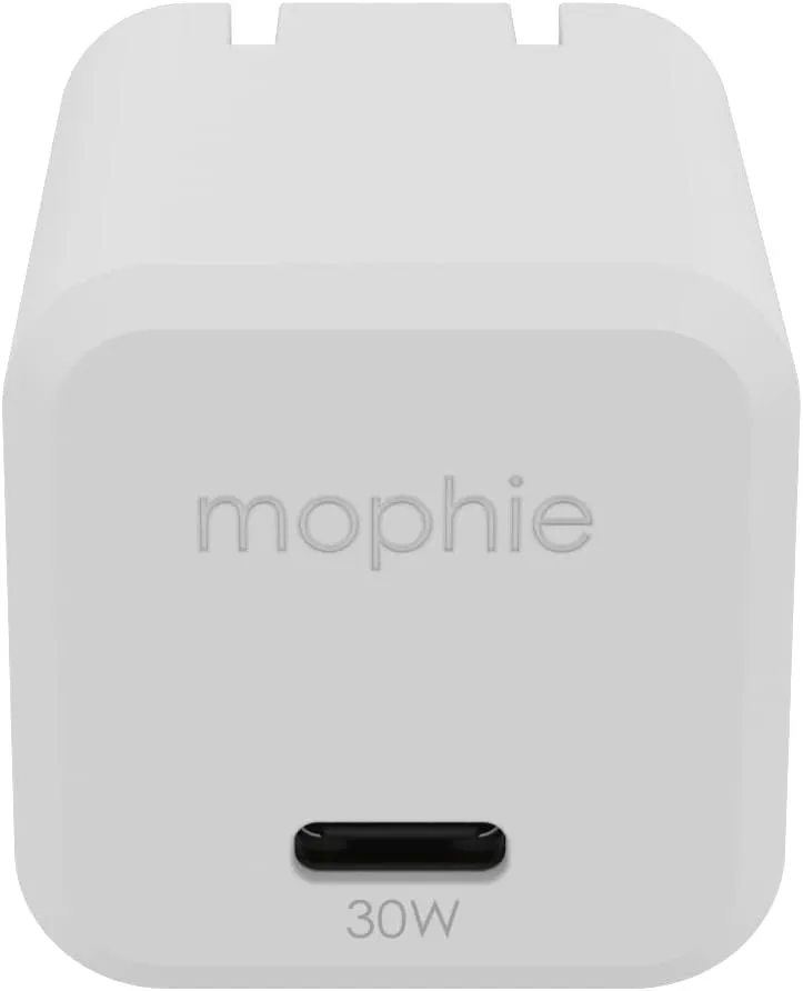Mophie speedport 30 USB-C Charger GaN 30W Fast Compact Foldable Charger for MacBook Pro 13, Samsung Galaxy S25/S24, iPhone 16/14/14 Pro, Google Pixel 9, and More - White
