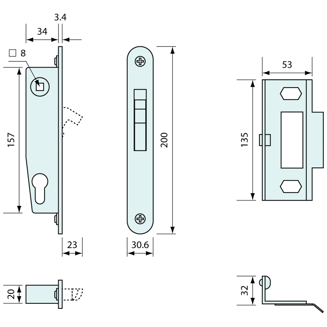 Mortice Hook Lock Stainless Steel 157mm