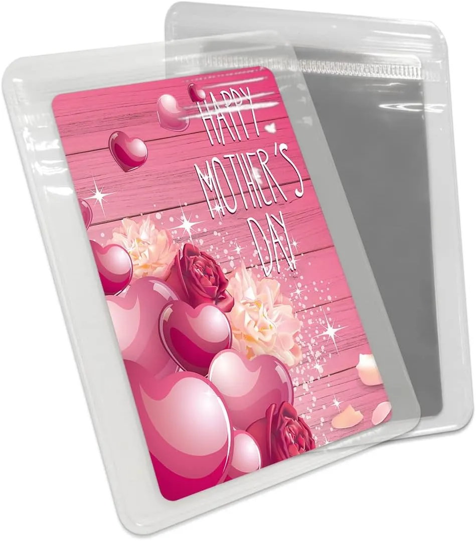 Mother's Day Small Compact Mirror for Purse, Love Heart Flower Pink Wood Grain Travel Makeup Mirror for Women Men, Rectangular Handheld Compact Pocket Mirror 2 PCS