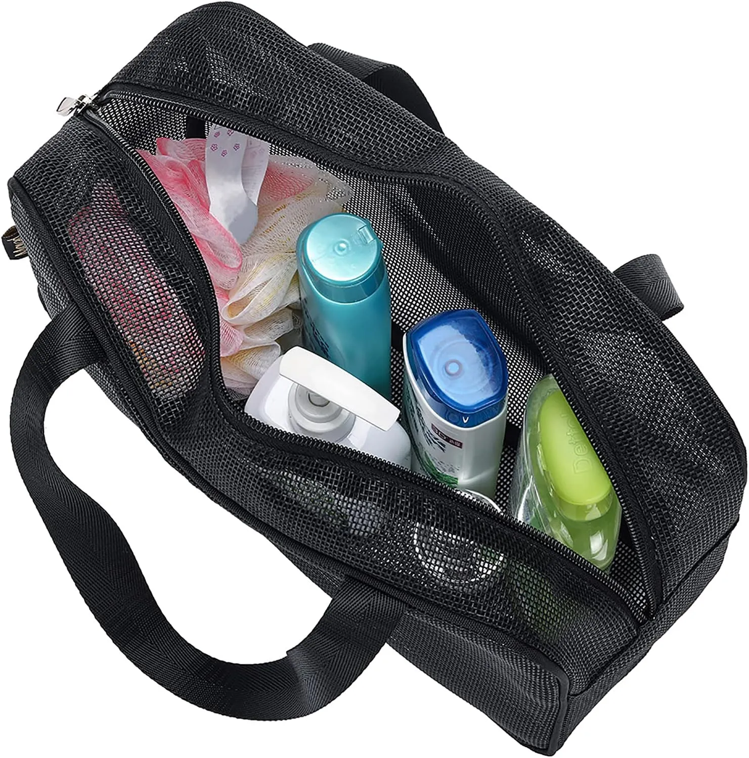 Moyad Mesh Shower Caddy Portable Toiletry Tote Gym Bag for College Dorm Bathroom (Black Large)