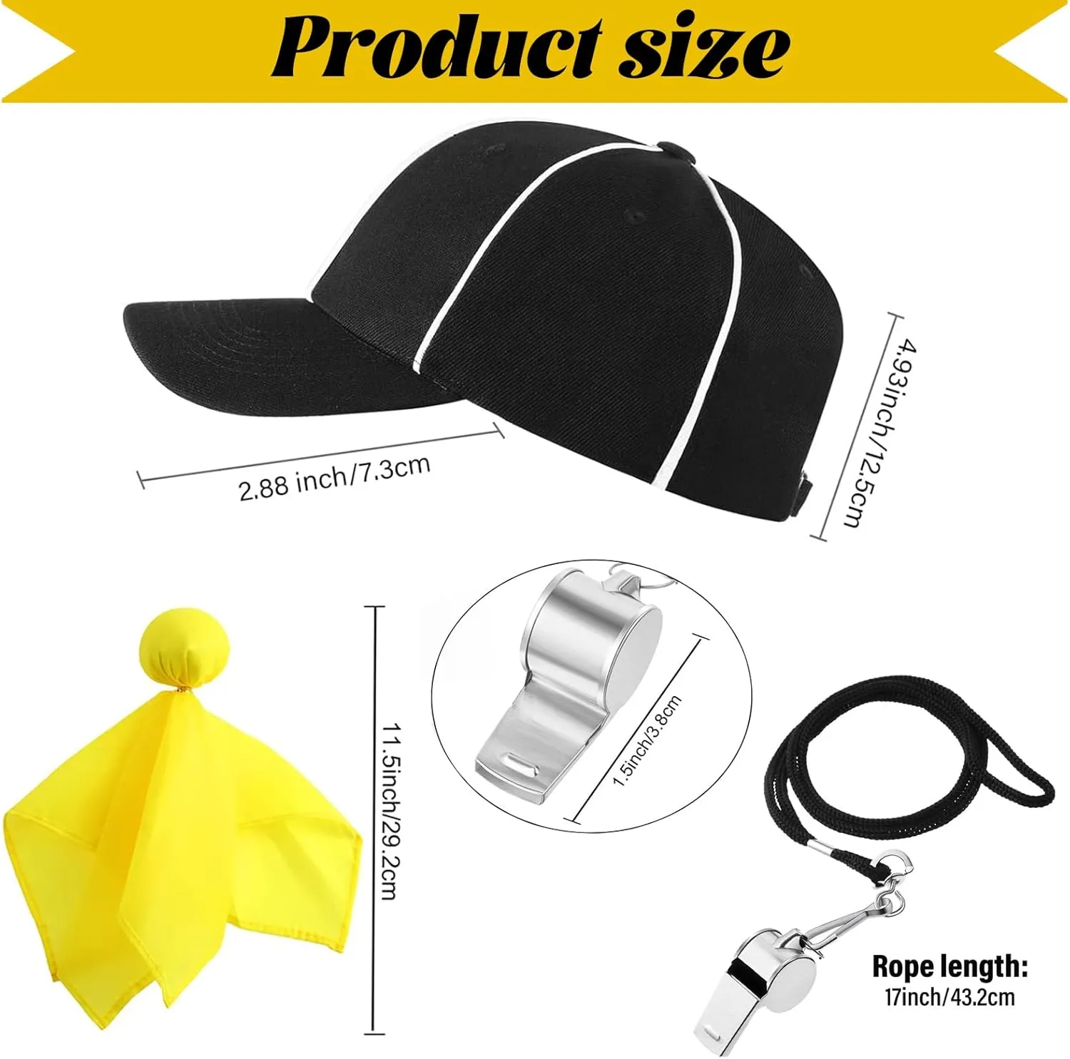 Mprocen 5Pcs Men Referee Costume Kit Official Referee Shirt Women Ref Hat Whistle Yellow Penalty Flag for Football Soccer
