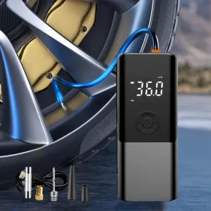 Multi-Function Pump with Digital Pressure Gauge Inflatable Pump with 3 Inflatable Nozzle Portable Compressor Pump Electric Inflatable Tire Pump for Car, Bike, Motorcycle, Ball