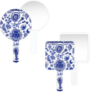 Multi Purpose Hand Mirror Abstract Sealife Under with Distortion Free Reflection, 6.7 x 3.95 in, Small Cute Square Hand Mirror Blue Art Sea Coral