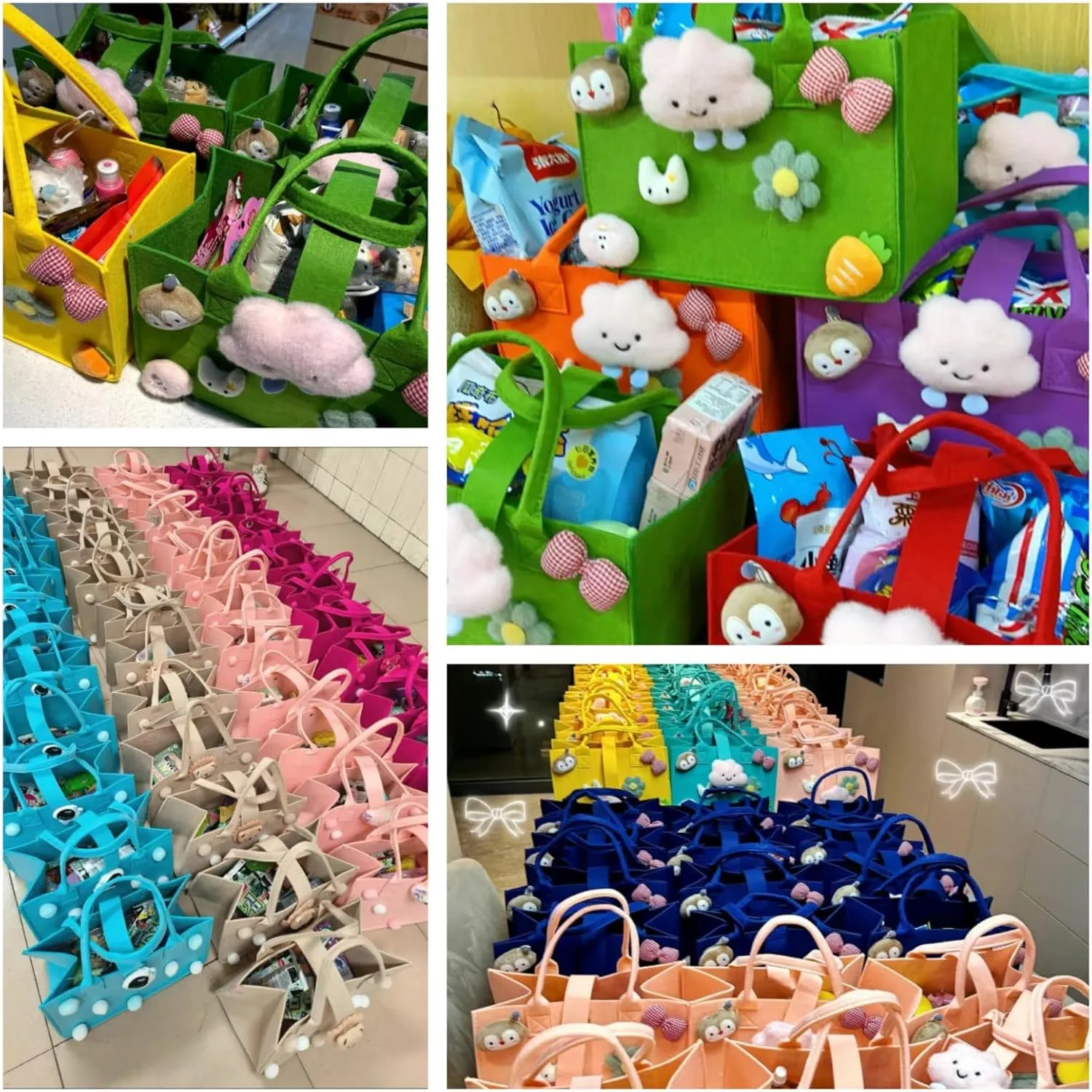 Multi-use Cartoon Portable Felt Tote Bag Gift For Kids Suitable For Baby Shower Birthday Party (21.lawn green medium2)
