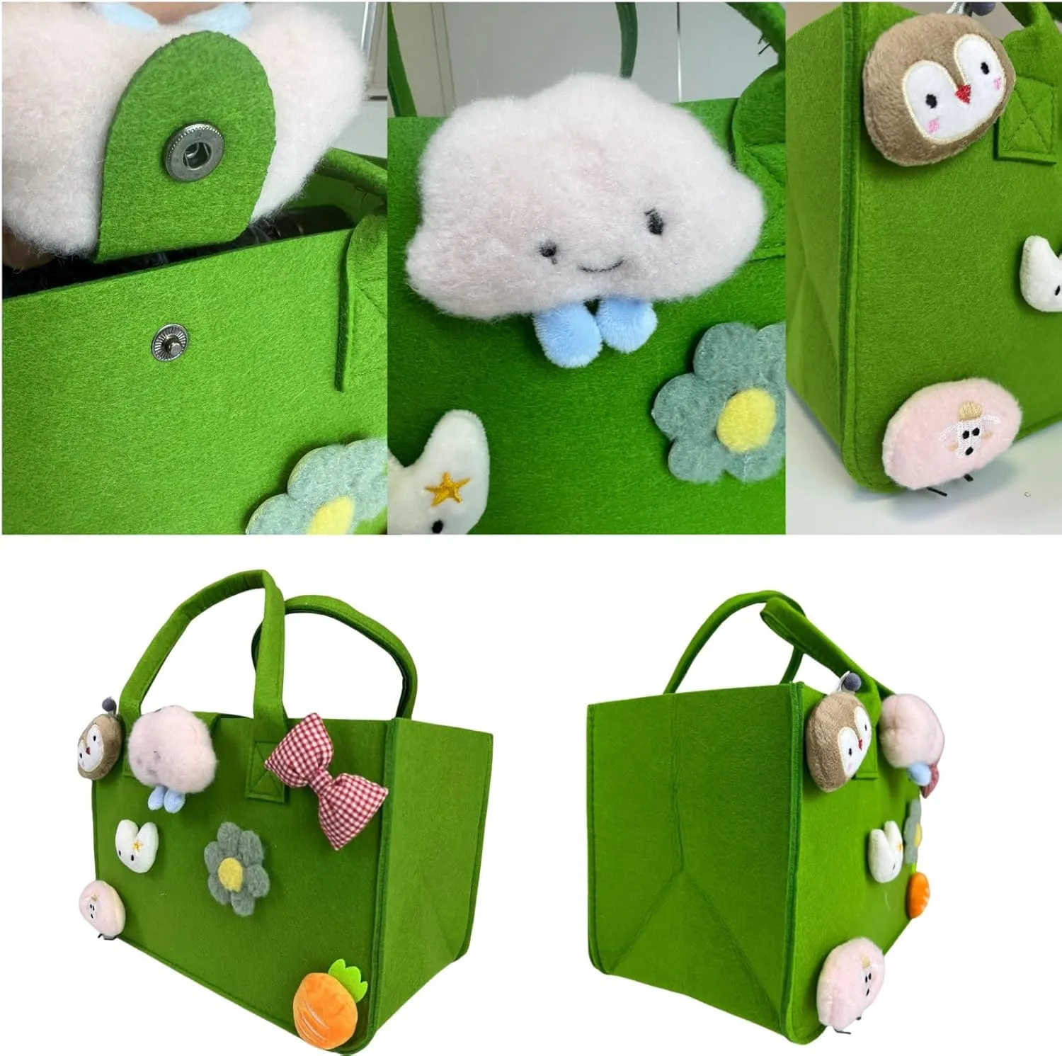 Multi-use Cartoon Portable Felt Tote Bag Gift For Kids Suitable For Baby Shower Birthday Party (21.lawn green medium2)