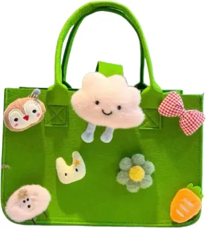 Multi-use Cartoon Portable Felt Tote Bag Gift For Kids Suitable For Baby Shower Birthday Party (21.lawn green medium2)