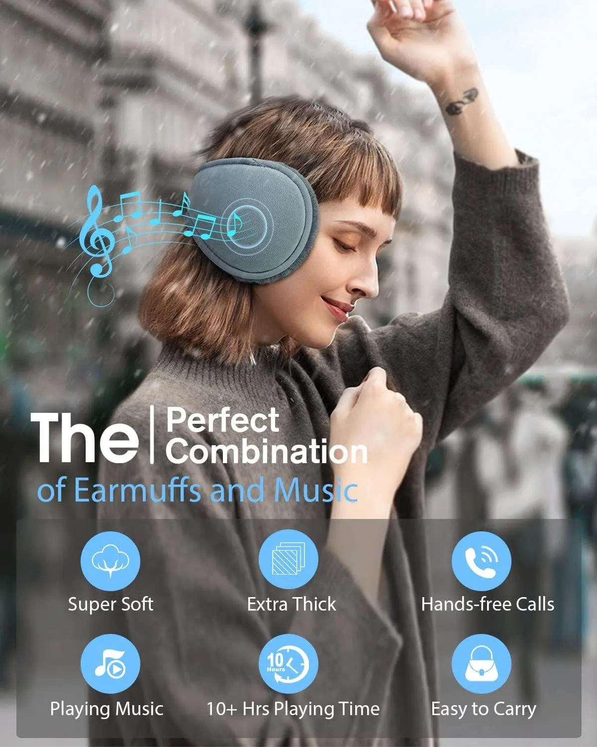 MUSICOZY Bluetooth Headphones Earmuffs Ear Warmers Wireless Headphones Earmuffs, Built-in HD Speakers and Microphone with Carry Bag for Biking Running Cool Tech Gadgets Gifts for Winter(Grey)