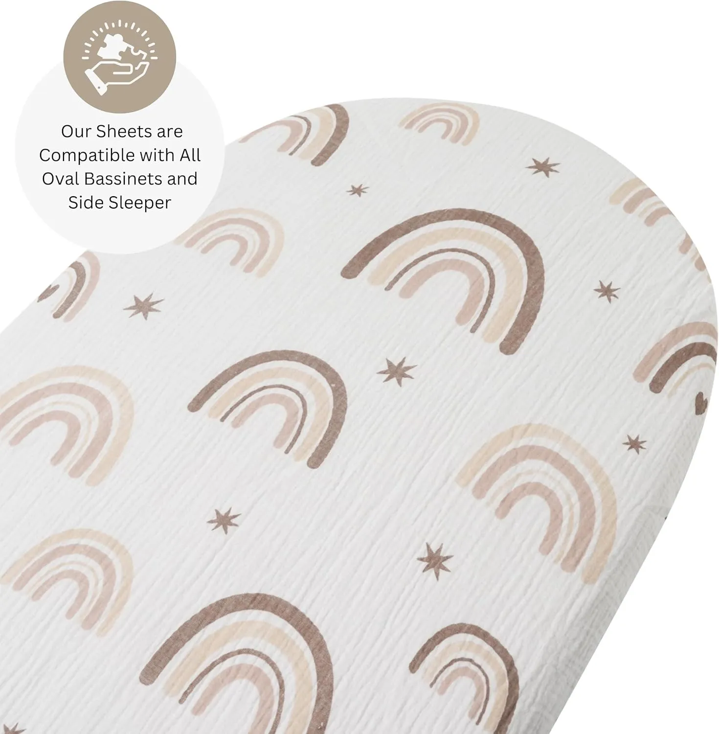 Muslin Bassinet Sheets Compatible with Chicco LullaGo, Dream On Me Skylar, Cloud Baby, Yacul Bedside Sleeper, 3 Pack, 20x32 in, Ultra Soft, Breathable, Snug Fit, Unisex Boys and Girls, Green Rainbow