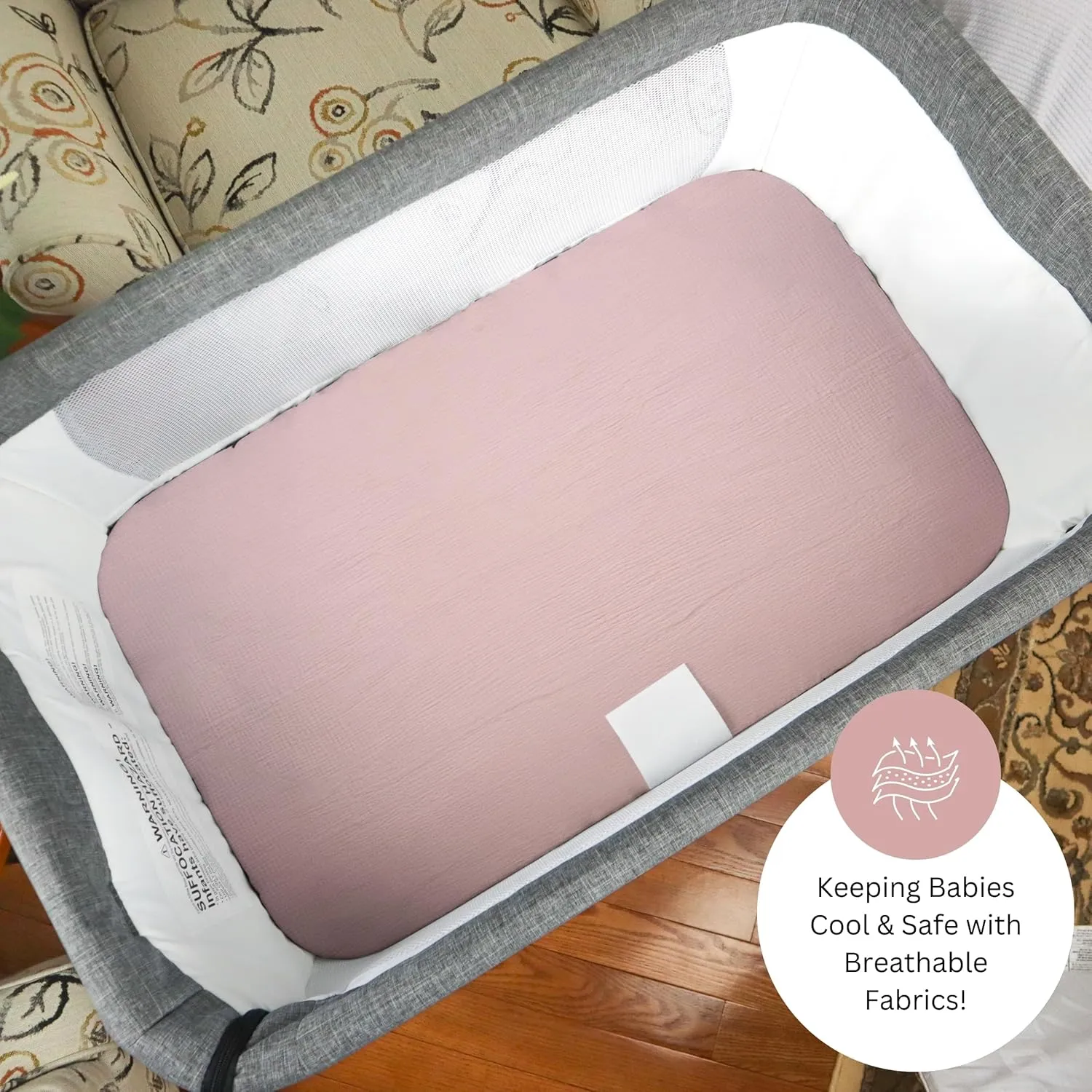 Muslin Bassinet Sheets Compatible with Chicco LullaGo, Dream On Me Skylar, Cloud Baby, Yacul Bedside Sleeper, 3 Pack, 20x32 in, Ultra Soft, Breathable, Snug Fit, Unisex Boys and Girls, Pink Rainbow