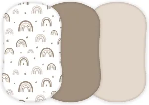 Muslin Bassinet Sheets Compatible with Halo Bassinest Swivel, Flex, Glide, Premiere and Luxe Series Sleeper, Pack 3, 33 X 17 Inch, Ultra Soft and Snug Fit, Unisex Boys Girls, Green Rainbow