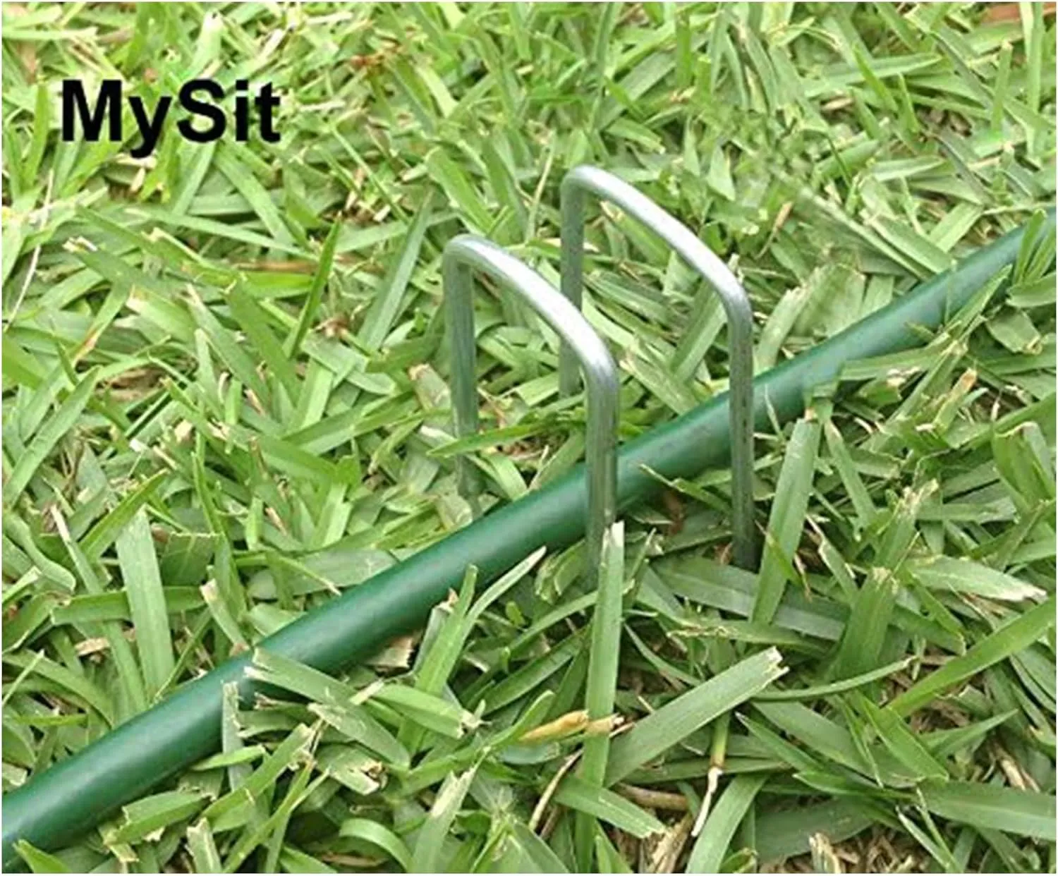 MySit 12" Garden Stakes Pins Landscape Staples 11Ga Tent Stakes 100 Pack, Heavy Duty Galvanized Steel Metal Yard Stakes Ground Lawn Staples Fence Anchors for Weed Barrier Fabric