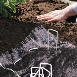 MySit 12" Garden Stakes Pins Landscape Staples 11Ga Tent Stakes 100 Pack, Heavy Duty Galvanized Steel Metal Yard Stakes Ground Lawn Staples Fence Anchors for Weed Barrier Fabric