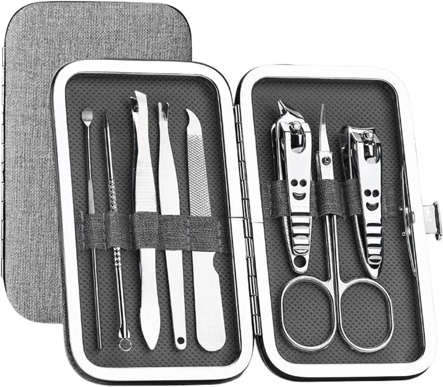 Nail Clipper Set 8 Pieces, Ergonomic, Precise, Versatile, for Home and Salon Use, Essentials for Nail Care, Trend Manicure Manicure Pedicure Kit (Ash)