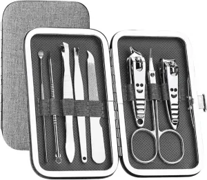 Nail Clipper Set 8 Pieces, Ergonomic, Precise, Versatile, for Home and Salon Use, Essentials for Nail Care, Trend Manicure Manicure Pedicure Kit (Ash)