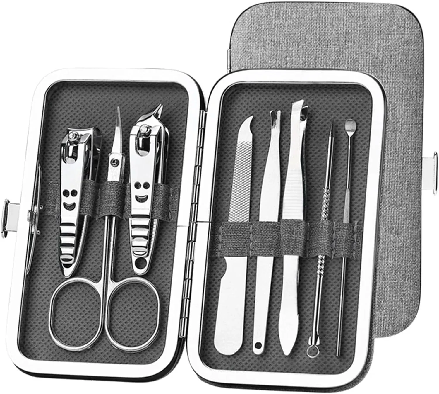 Nail Clipper Set 8 Pieces, Ergonomic, Precise, Versatile, for Home and Salon Use, Essentials for Nail Care, Trend Manicure Manicure Pedicure Kit (Ash)