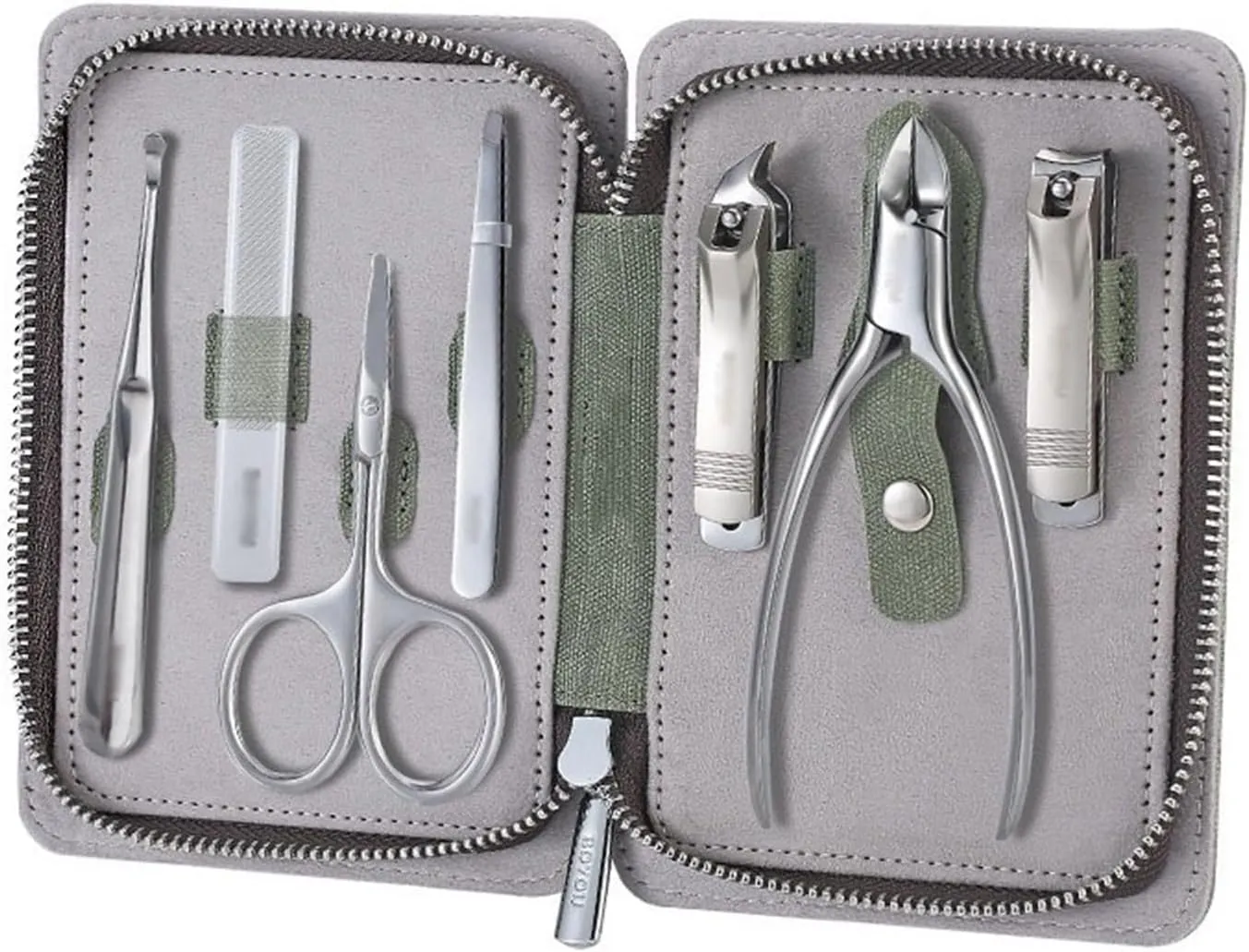 Nail Clippers Kit Portable Nail Clipper Set, 7 Pieces Pedicure Grooming Kit for Men Women, Sharp Finger&Toe Nail Tool, Personal Care Manicure Kit with Leather Case Pedicure Tools for Feet ( Color : Gr