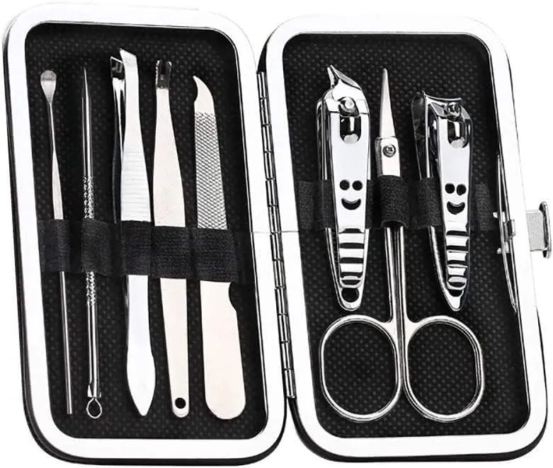 Nail Clippers, Manicure Pedicure Set,Nail clippers manicure set,Travel Mini Nail Set Nail Clippers 8Pcs Stainless Steel Nail Clippers Scissors Suit Set Kits Manicure Stainless Steel Black Portable Tra