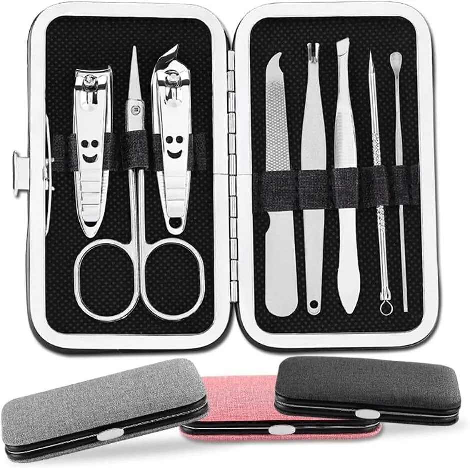 Nail Clippers, Manicure Pedicure Set,Nail clippers manicure set,Travel Mini Nail Set Nail Clippers 8Pcs Stainless Steel Nail Clippers Scissors Suit Set Kits Manicure Stainless Steel Black Portable Tra