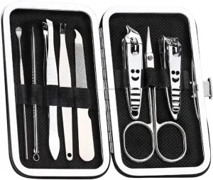Nail Clippers, Manicure Pedicure Set,Nail clippers manicure set,Travel Mini Nail Set Nail Clippers 8Pcs Stainless Steel Nail Clippers Scissors Suit Set Kits Manicure Stainless Steel Black Portable Tra