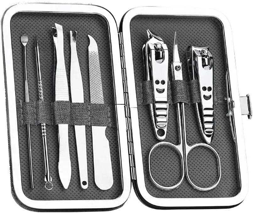 Nail Clippers, Manicure Pedicure Set,Nail clippers manicure set,Travel Mini Nail Set Nail Clippers 8Pcs Stainless Steel Nail Clippers Scissors Suit Set Kits Manicure Stainless Steel Black Portable Tra