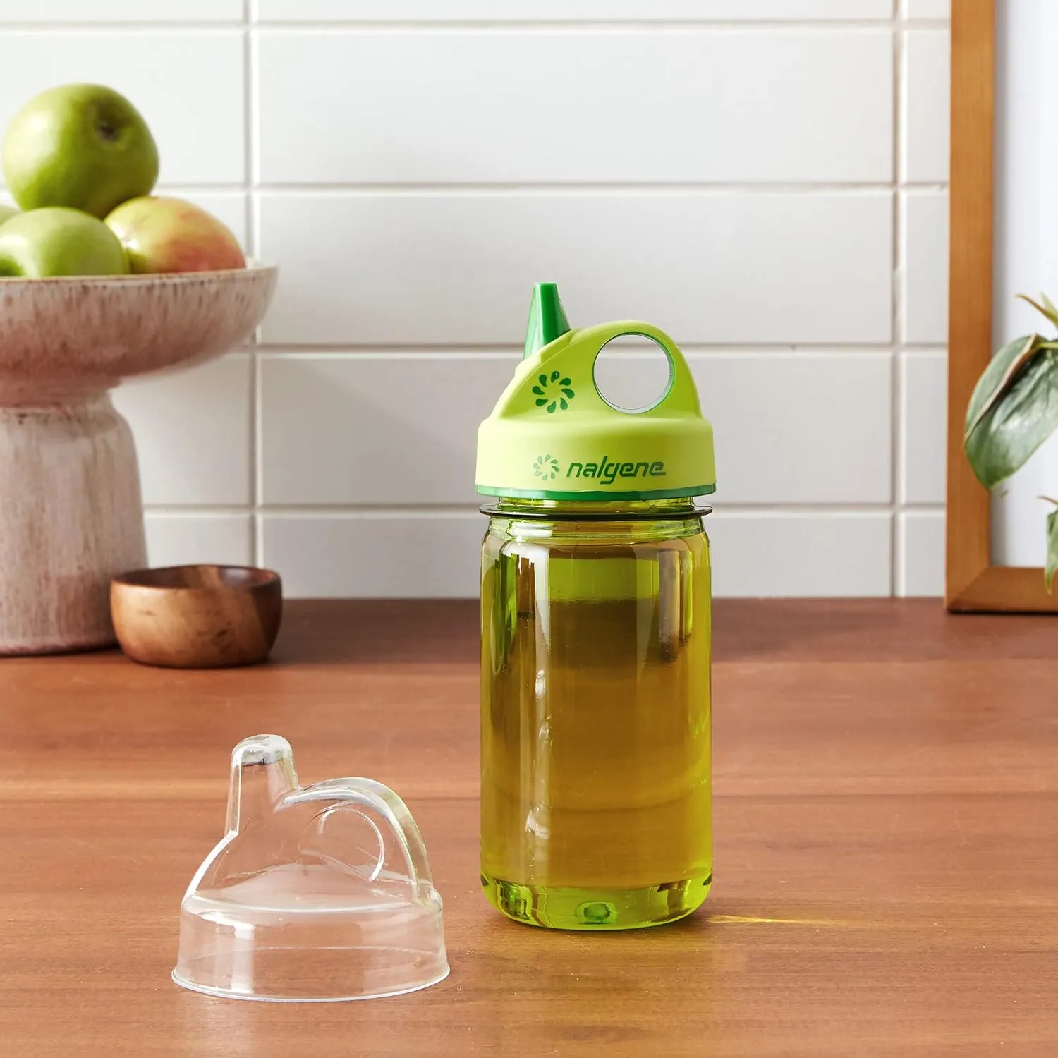 Nalgene Kids Sustain Grip-N-Gulp Water Bottles Made with Material Derived from 50% Plastic Waste, Leak Proof Sippy Cup, Durable, BPA and BPS Free, Dishwasher Safe, Reusable, 12 Ounces, Orange Volcano