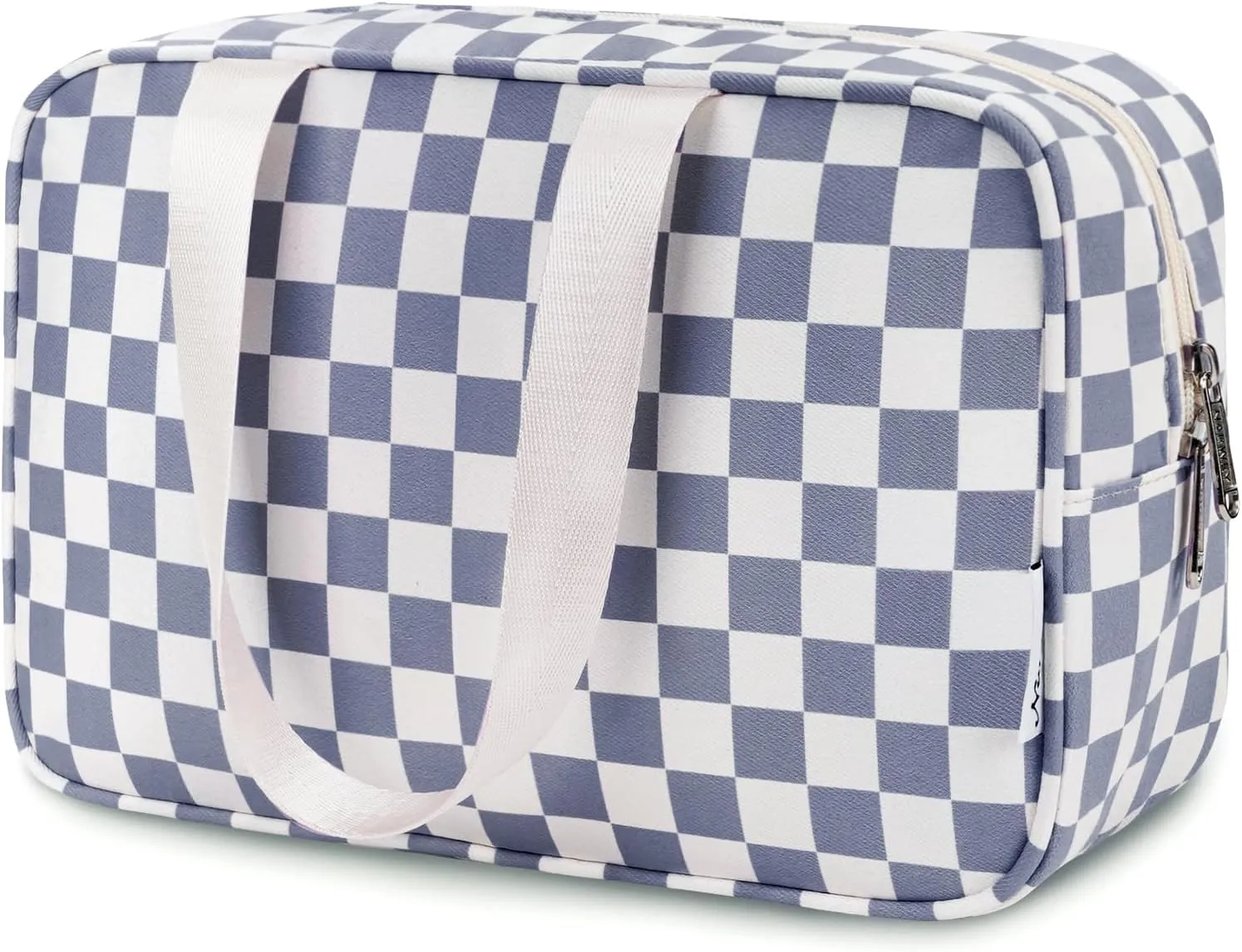 Narwey Large Toiletry Bag Women Large Cosmetic Bag Travel Makeup Bag Organizer Medicine Bag for Toiletries Essentials Accessories (Grayish Blue Checkerboard)