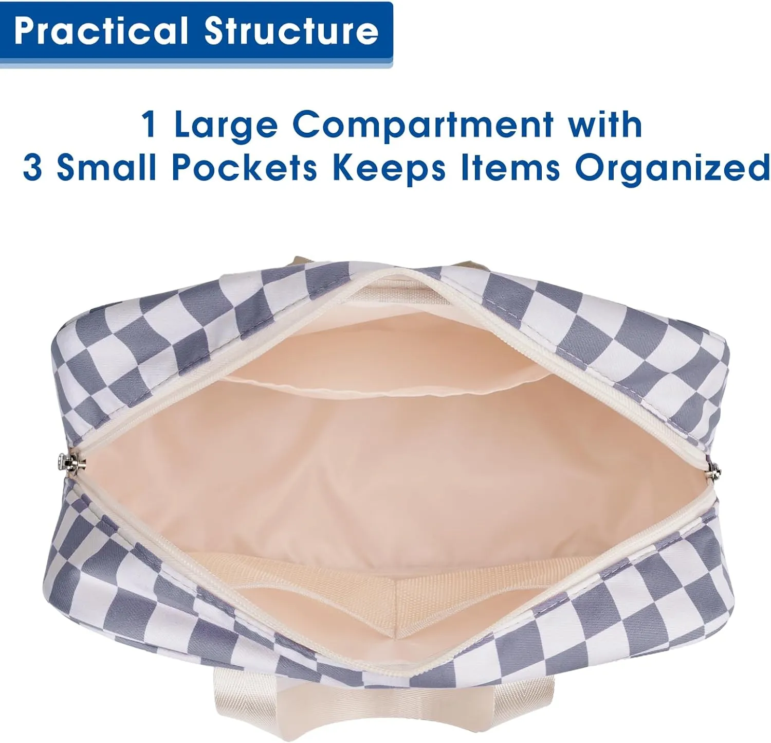 Narwey Large Toiletry Bag Women Large Cosmetic Bag Travel Makeup Bag Organizer Medicine Bag for Toiletries Essentials Accessories (Grayish Blue Checkerboard)