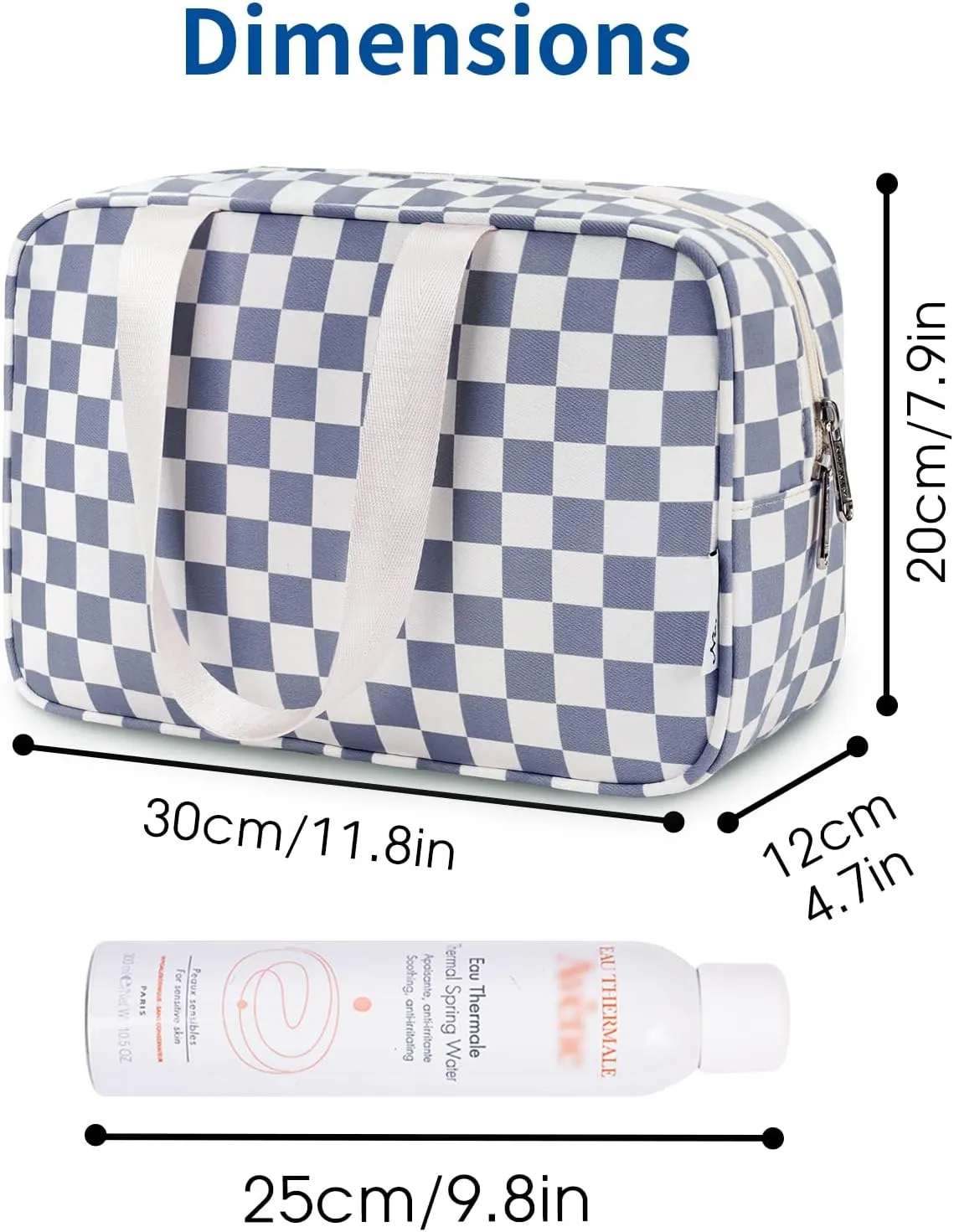 Narwey Large Toiletry Bag Women Large Cosmetic Bag Travel Makeup Bag Organizer Medicine Bag for Toiletries Essentials Accessories (Grayish Blue Checkerboard)