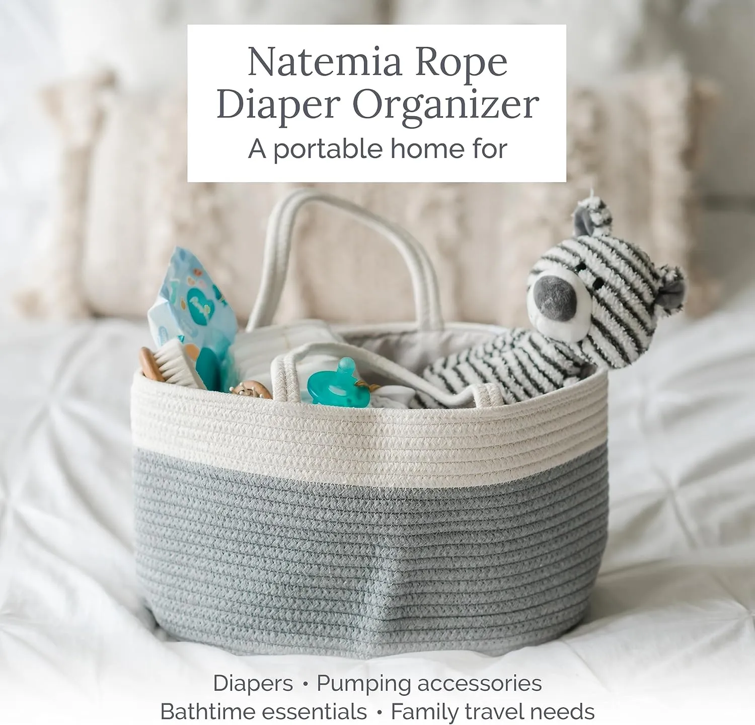 Natemia Premium Baby Diaper Caddy Organizer - Baby Gift Basket for Shower, Portable Diaper Organizer for Changing Table, Newborn Essentials, Nursery Basket