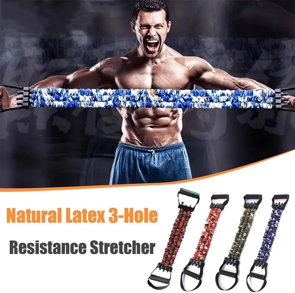 Natural Latex 3-Hole Resistance Stretcher,Chest Expander Stretch Bands for Men,High Elasticity & Tear Resistant Exercise Bands,Full-Body Basic Training,Strength & Ab Workouts
