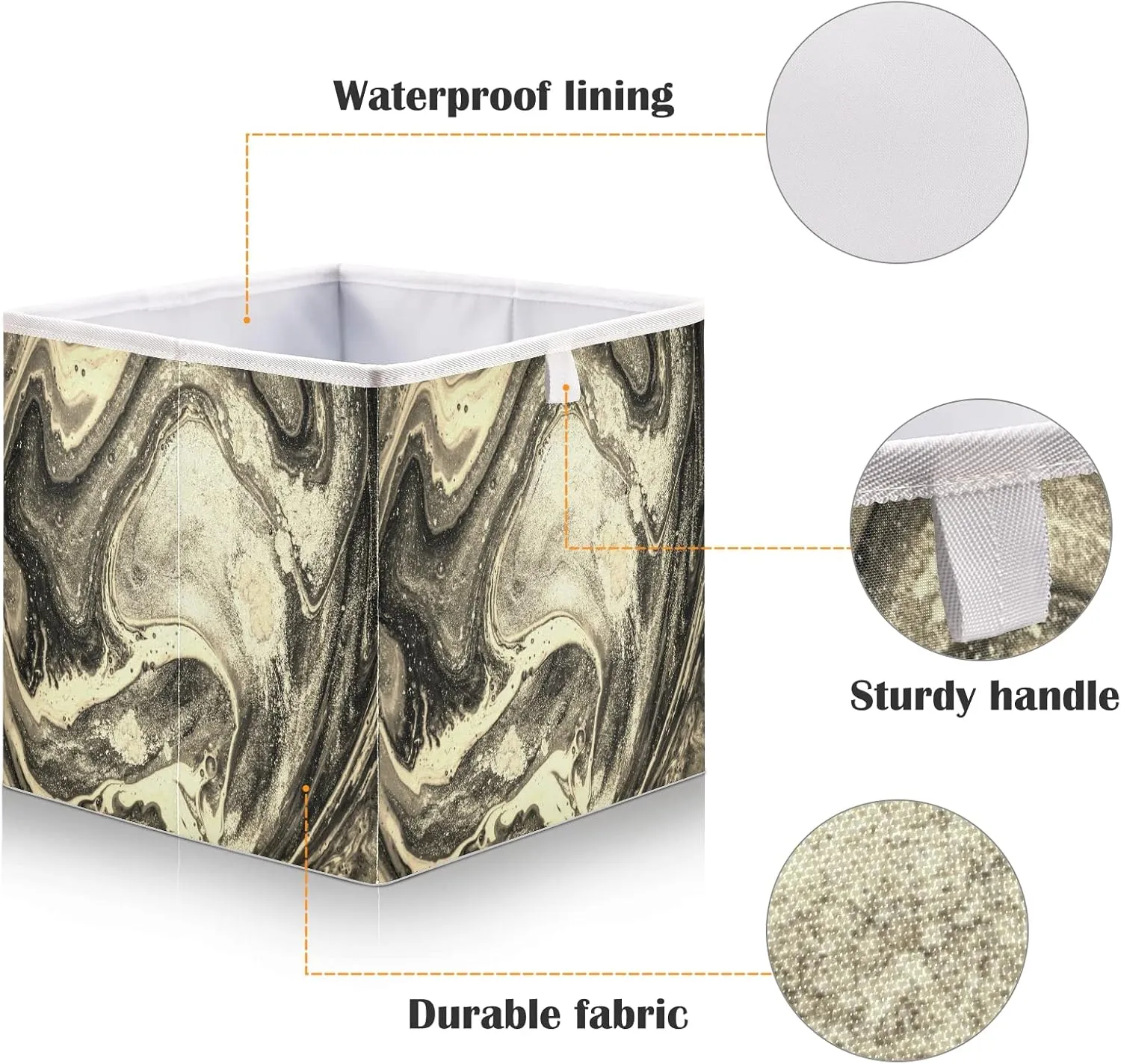Natural Luxury Gold Marble Golden Powder Oriental Art Square Foldable Cube Storage Basket Collapsible Fabric with Handles Bag Organizer Clothes for Home Bedroom 11 x 11 x 11 in
