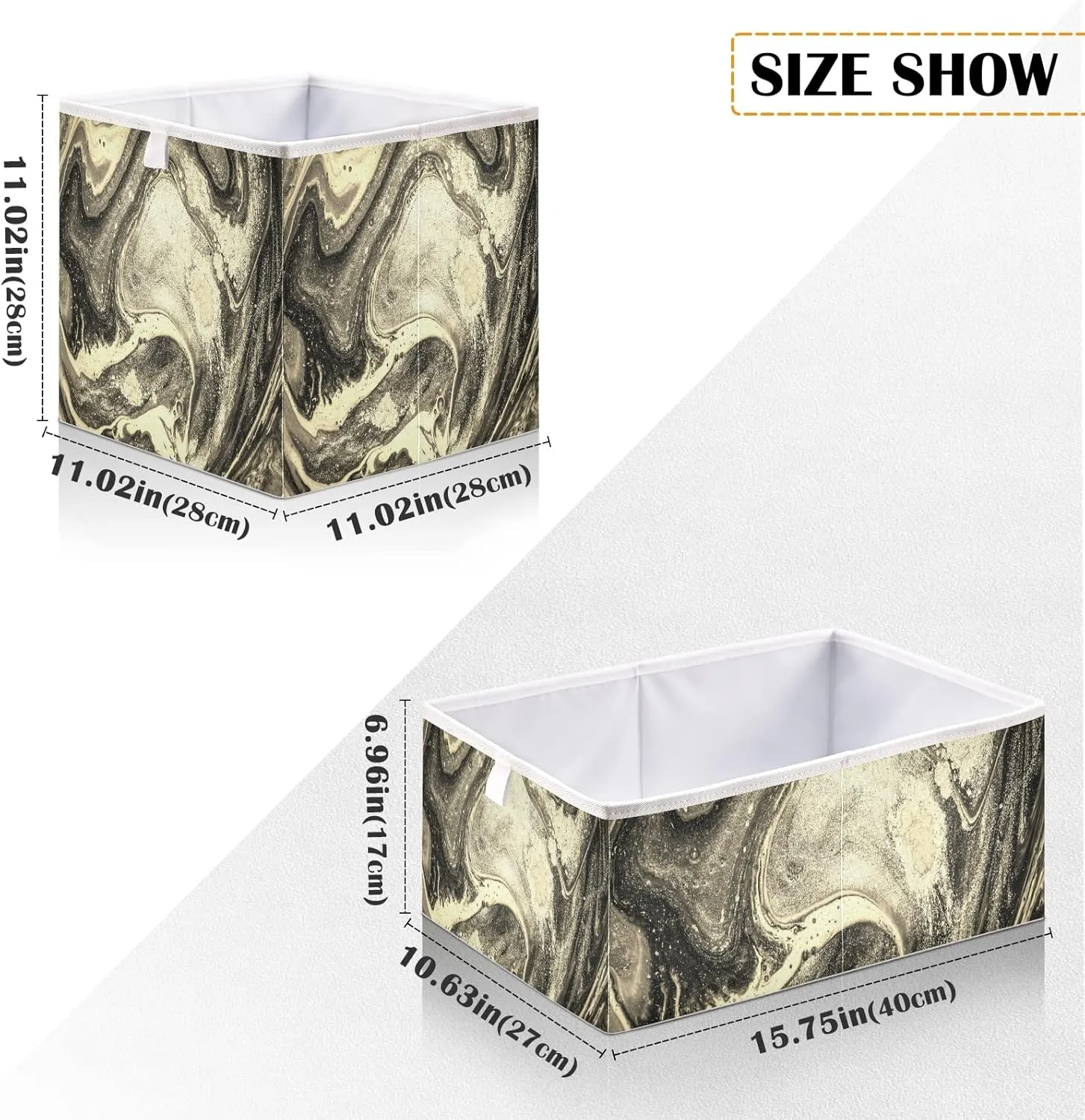 Natural Luxury Gold Marble Golden Powder Oriental Art Square Foldable Cube Storage Basket Collapsible Fabric with Handles Bag Organizer Clothes for Home Bedroom 11 x 11 x 11 in