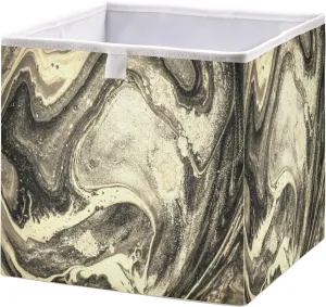 Natural Luxury Gold Marble Golden Powder Oriental Art Square Foldable Cube Storage Basket Collapsible Fabric with Handles Bag Organizer Clothes for Home Bedroom 11 x 11 x 11 in