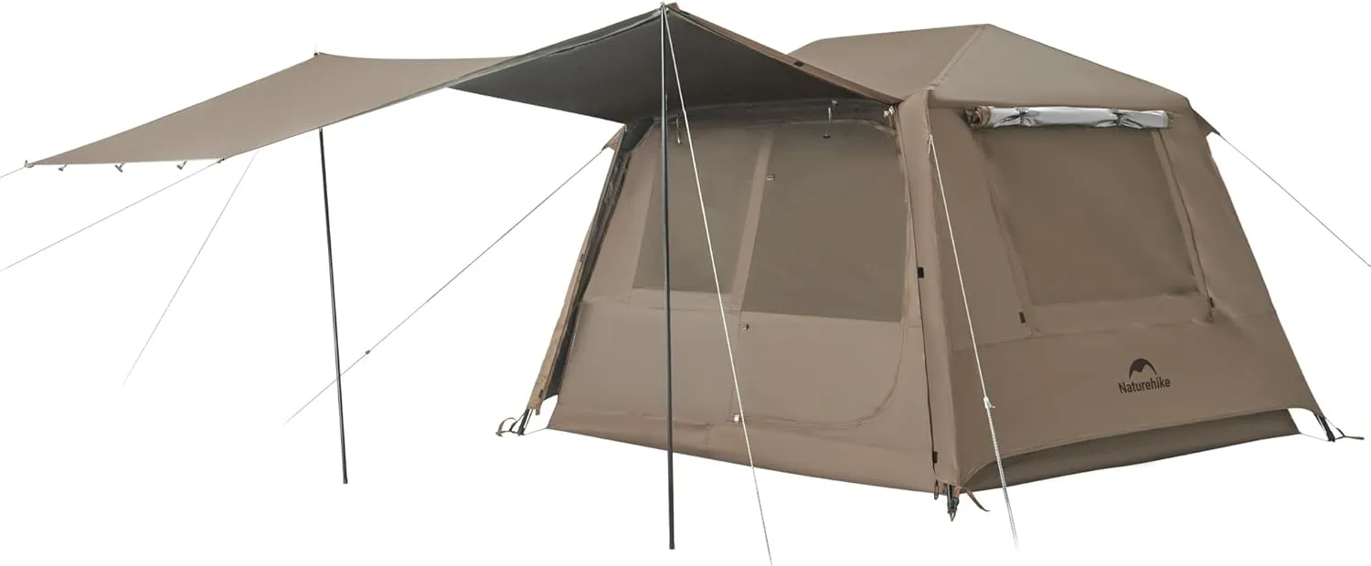 Naturehike Village 5.0 Blackout Tent, 4 Person Tents for Camping, Easy Set up Instant Pop up Tent with Awning & Awning Poles