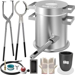 Nelyrho 6KG Propane Melting Furnace Kit with Two Crucible Tongs, Full Stainless Steel Foundry Kiln Smelting Gold Silver Copper Aluminum Metal Recycle Smelting Casting Tool