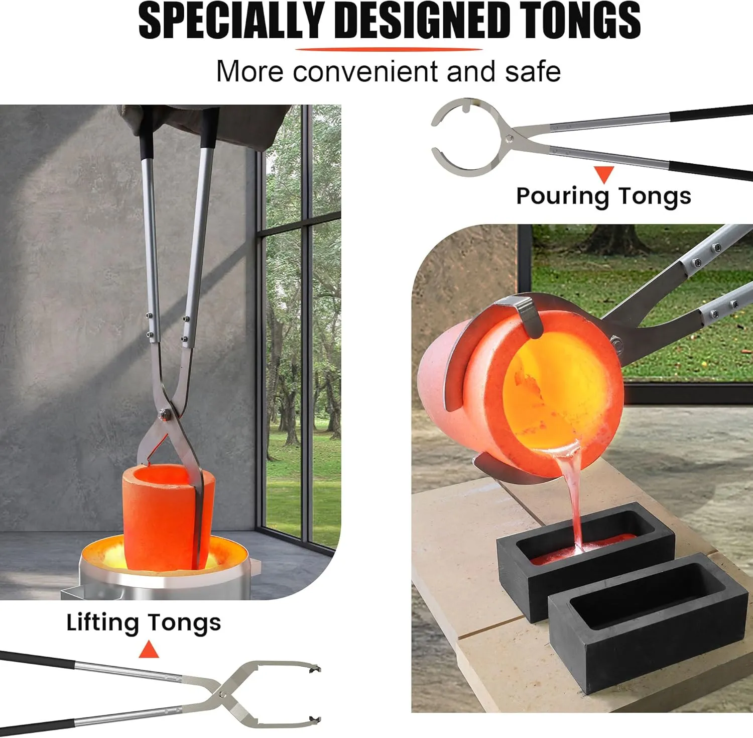 Nelyrho 6KG Propane Melting Furnace Kit with Two Crucible Tongs, Full Stainless Steel Foundry Kiln Smelting Gold Silver Copper Aluminum Metal Recycle Smelting Casting Tool