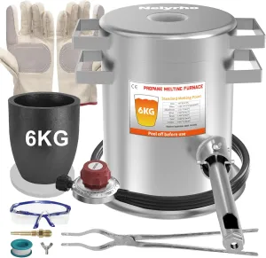 Nelyrho 6KG Smelting Furnace Kit - Full Stainless Steel Foundry with Crucible Tongs, Gloves and Goggles- Ideal for Smelting Gold, Silver, Copper, and Aluminum - Metal Recycling Casting Tool