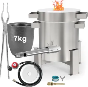 Nelyrho Propane Smelting Furnace Kit with 7kg Crucible, Support Stand, Tongs etc.，Full Stainless Steel Made, at Home Foundry Melting Aluminum Gold Silver Copper Scrap Metal Recycle