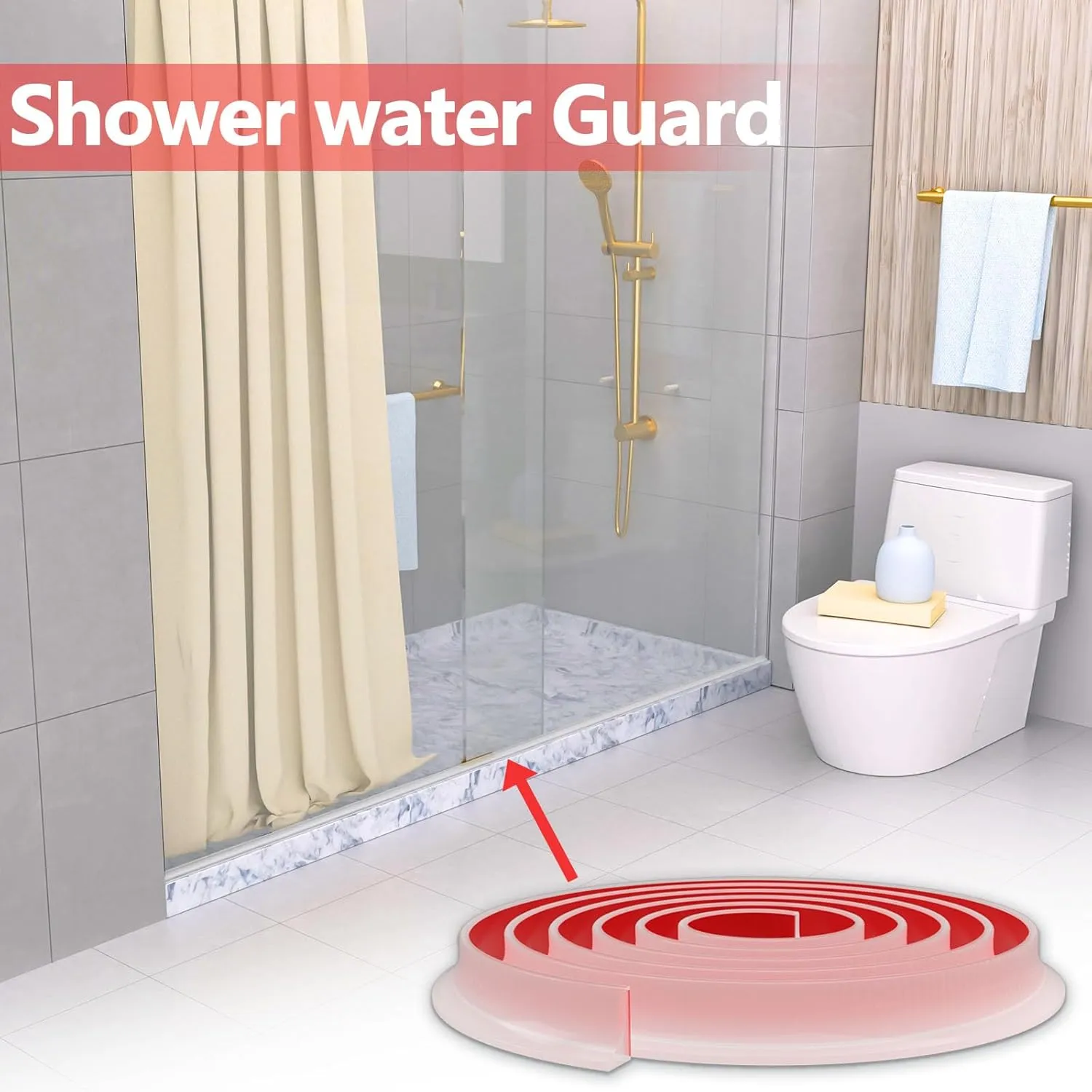New Collapsible Shower Threshold Water Dam, Self Adhesive Silicone Waterproof Barrier Bathroom and Kitchen Water Strip Dam Shower Guard for Dry And Wet Separation Caulk Seal Strip Edge Trim(TM)