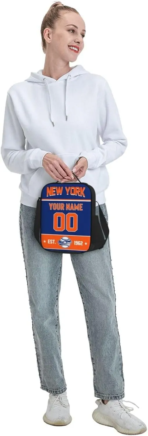 New York M Lunch Bag Lunch Box Cooler Custom Any Name and Any Number Personalized Gifts for Fans Men Women