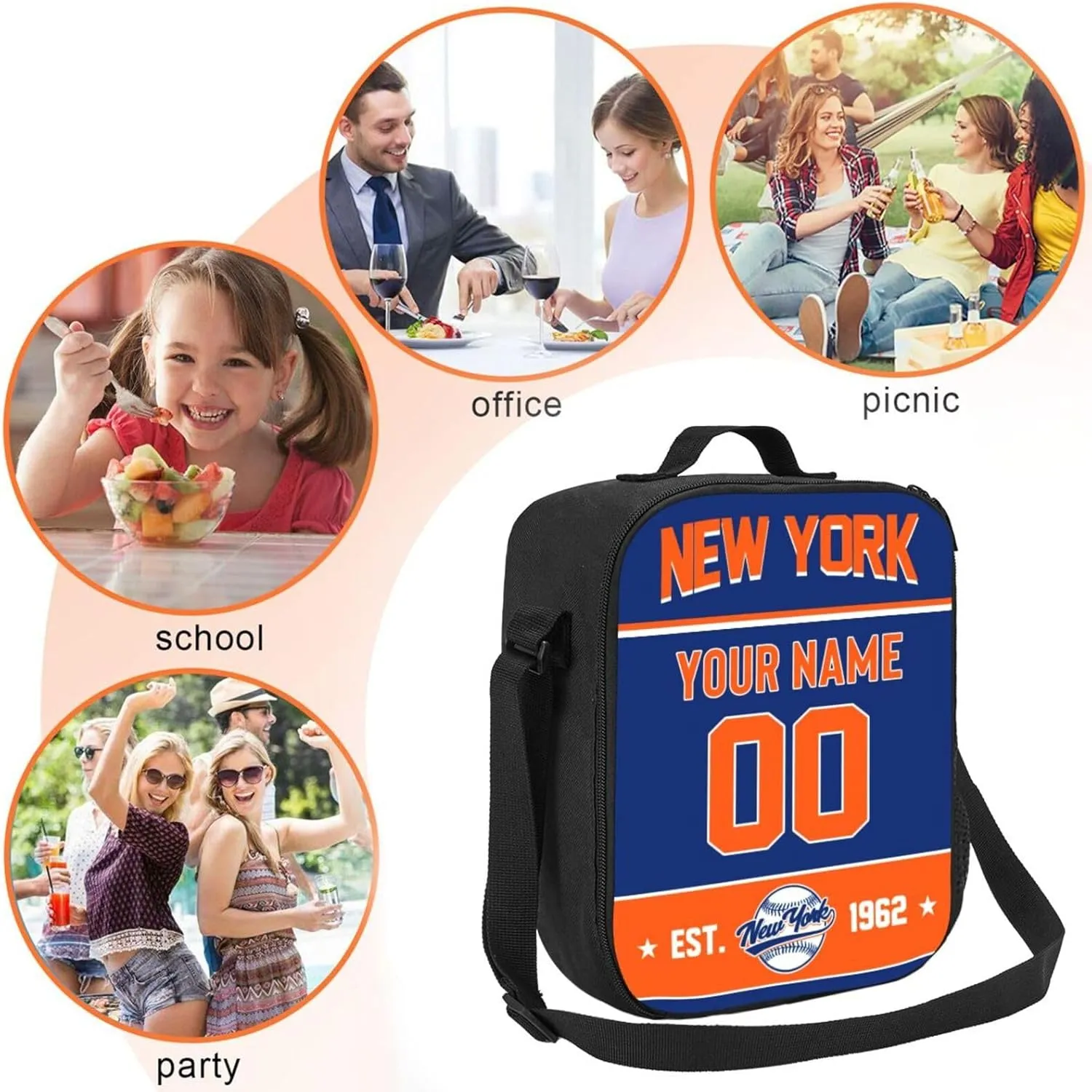 New York M Lunch Bag Lunch Box Cooler Custom Any Name and Any Number Personalized Gifts for Fans Men Women