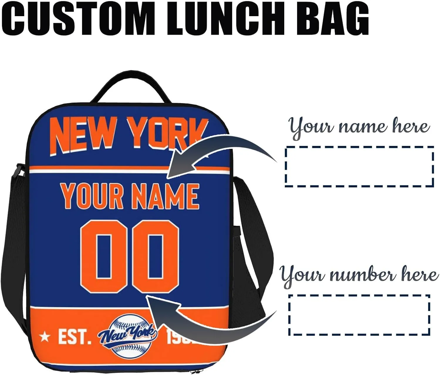 New York M Lunch Bag Lunch Box Cooler Custom Any Name and Any Number Personalized Gifts for Fans Men Women