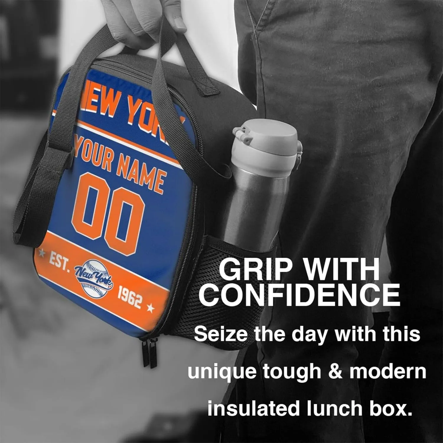 New York M Lunch Bag Lunch Box Cooler Custom Any Name and Any Number Personalized Gifts for Fans Men Women