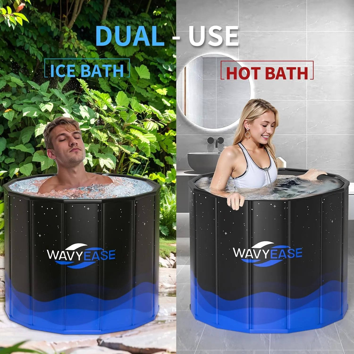 Newly Upgraded Portable Bath Tub for Adults -(31.5"L x 26"H) Foldable Cold Plunge Tub for Recovery - Collapsible Soaking Bath Tub for Shower Stall Home SPA - Outdoor Ice Bathtub for Athletes (Black)