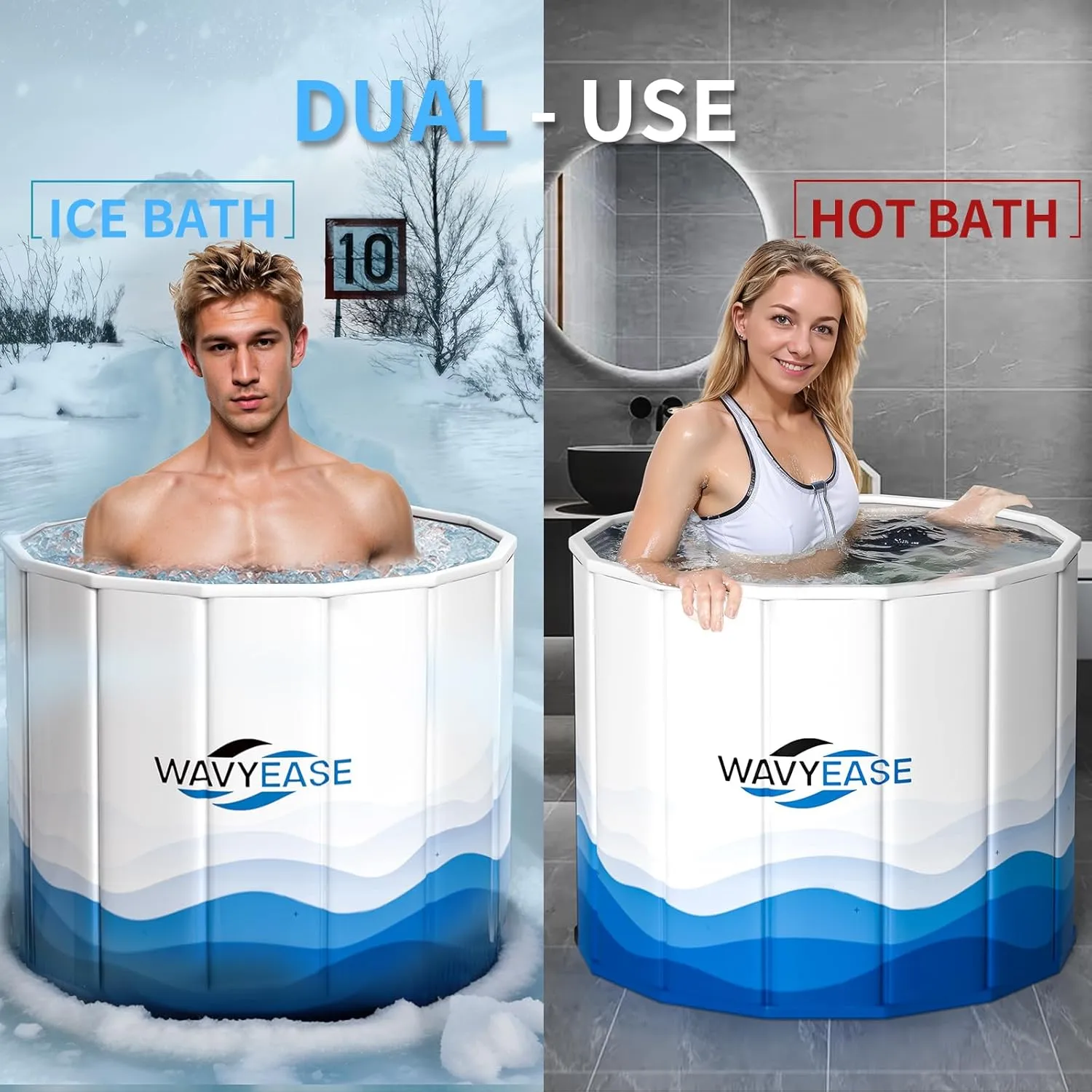 Newly Upgraded Portable Bath Tub for Adults -(31.5"L x 26"H) Foldable Cold Plunge Tub for Recovery - Collapsible Soaking Bath Tub for Shower Stall Home SPA - Outdoor Ice Bathtub for Athletes (White)