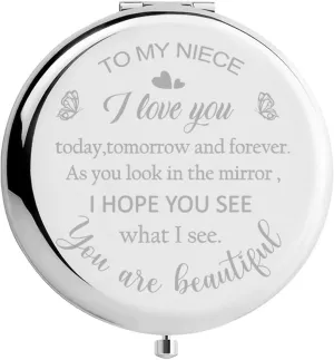 Niece Gifts from Auntie, Bithday Gift for Niece from Aunt, Niece Birthday Gifts Compact Mirror Wedding Anniversary for Niece