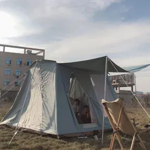 NIEH 3-4 People Canvas Cabin Tent Luxury Waterproof Tent Outdoor Family Camping Tent with Screened-in Porch for Living, Hiking, Hunting